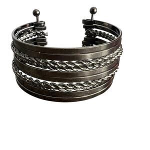 🍭6/$30 Industrial Punk Dark Silver Stacked Cuff Bracelet